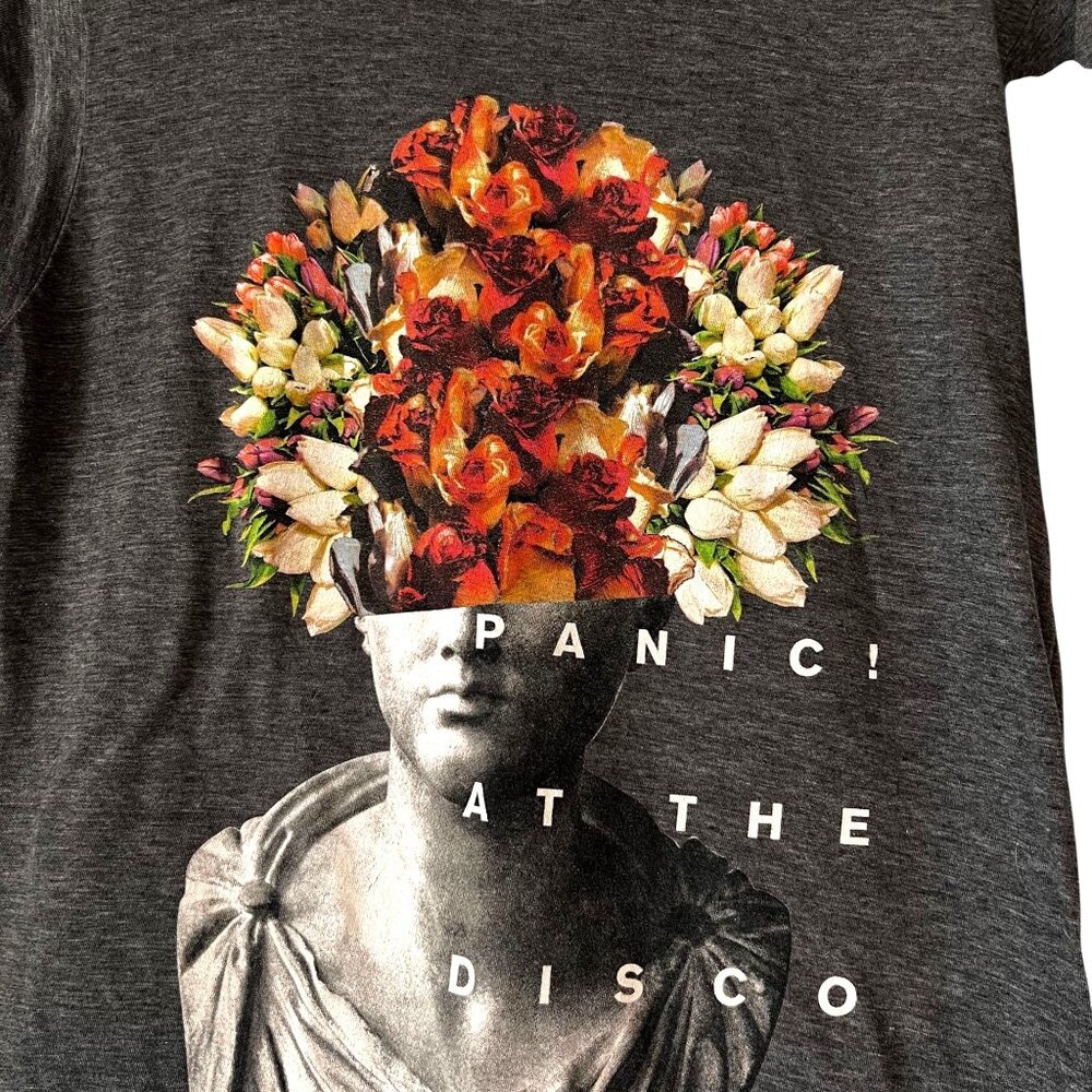 Tultex Panic! At The Disco Graphic T-Shirt Band Floral Statue Faded Black Gray P